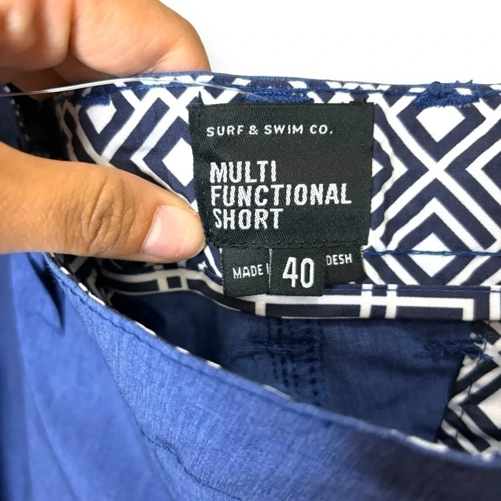 NWT Surf and Swim Co. Men’s Trunks Blue Multi Functional Shorts - Size 40